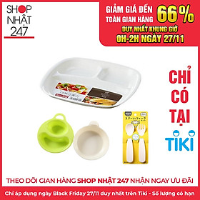 Combo đồ dùng ăn dặm cho bé (khay 3 ngăn + 2 bát + 1 bộ thìa nĩa)