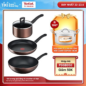 Combo 3 Nồi thân cao Tefal Day By Day G1436105 22cm & Chảo chiên Tefal Day By Day G1430605 28cm & Chảo xào Tefal Day By Day G1437705 26cm - Dùng mọi loại bếp - Chấm đỏ báo nhiệt thông minh - Hàng chính hãng