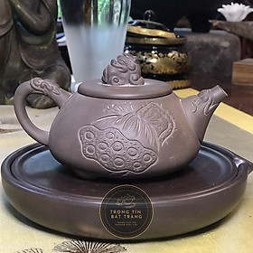 Mua Ấm Trà Đạo Gốm Tử Sa Bát Tràng Khắc Liên Hoa Dáng Thạch Biều Dung Tích 250ml (Ấm Lẻ) AHS 06