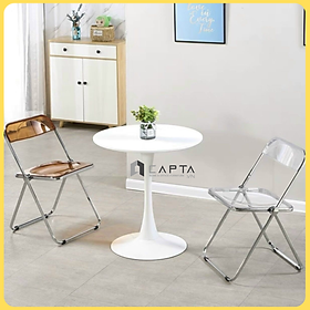 Mua Bộ bàn tiếp khách văn phòng 2 ghế nhựa gấp gọn trong suốt đẹp Bàn ghế tư vấn nhỏ gọn sho showroom spa hiện đại SL TULIP 2-06W / CC3001-P
