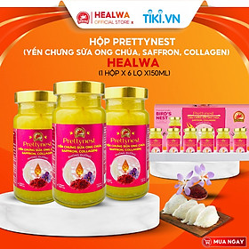 Hộp yến chưng sữa ong chúa Saffron Collagen Prettynest Healwa vị ngọt tự nhiên từ cỏ ngọt (1 hộp x 6 lọ x 150ml)