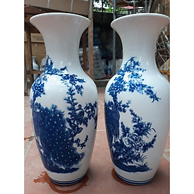 Cặp Lộc Bình, lọ hoa sứ bát tràng cao 38 cm ( cá chép, tùng hạc, chim công,  tùng và hoa mẫu đơn),  (giao ngẫu nhiên)