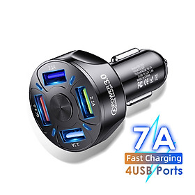  Cốc sạc ô tô, Tẩu sạc nhanh điện thoại tự ngắt thông minh Qualcom 3.0 4 cổng USB 12v-24v mẫu mới cho các xe