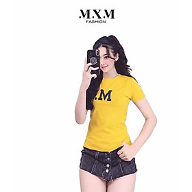 Áo thun nữ MXM in chữ M cổ tròn cotton 4 chiều form ôm body cực tôn dáng ( ANU003 )