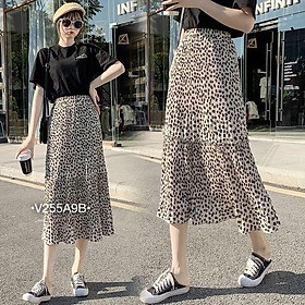 Chân váy maxi xếp ly hoa nhỏĐen xanh
