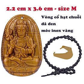 Mặt Phật Đại thế chí đá mắt hổ 3.6 cm kèm vòng cổ hạt chuỗi đá đen - mặt dây chuyền size M, Mặt Phật bản mệnh