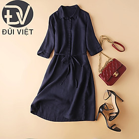 Đầm váy suông tay lỡ phong cách vintage, Đầm linen cổ sơ mi nữ thời trang thu đông mới Đũi Việt Dv161