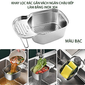 Khay lọc rác thông minh, để đồ củ quả ráo nước, gác vách ngăn chậu rửa bát đôi, làm bằng inox 304 (I304P3)