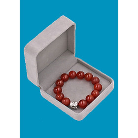 Vòng đeo tay đá Mã Não đỏ 14 ly cẩn hạt Phật A Di Đà inox bạc VMNONLT14 HỘP NHUNG - hợp mệnh Hỏa, mệnh Thổ