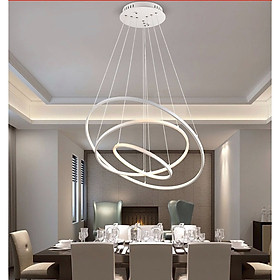 Đèn thả OLIWAN hình tròn 3 vòng viền trắng trang trí nội thất sang trọng, hiện đại - 3 chế độ ánh sáng - điều khiển từ xa.