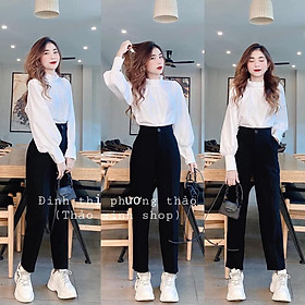 Quần baggy công sở gấu bằng vải tuyết mưa