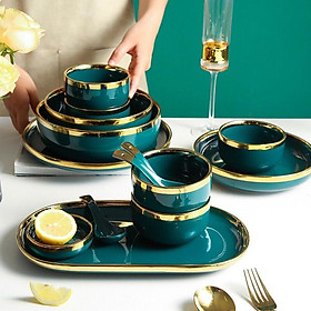 Mua Sét bộ đồ ăn 26 món xanh cổ vịt viền vàng