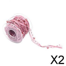 2x10 Meters Pearl Beads Sheer Lace Trim Ribbon for DIY Wedding Decoration Pink