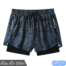 Quần bơi nam 2 lớp cao cấp, phong cách boxer ống ngắn rộng rãi, họa tiết da cá nam tính, lớp trong thun bơi co giãn, lớp ngoài trượt nước dày dặn nhanh khô | BN026