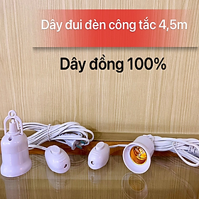 Đui Đèn LED Dây Nối Dài 4- 4.5M Có Công Tắc Tiện Dụng, Đuôi xoáy E27 liền dây có công tắc dài , chuôi đèn kèm dây ngoài trời , gia đình, nhà vườn