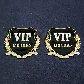 Bộ 2 miếng dán logo kim loại chữ VIP MOTOR bông lúa