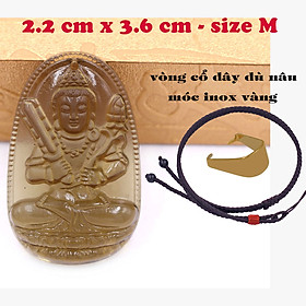 Mặt Phật Hư không tạng bồ tát đá obsidian ( thạch anh khói ) 3.6 cm kèm vòng cổ dây dù nâu - mặt dây chuyền size M, Mặt Phật bản mệnh