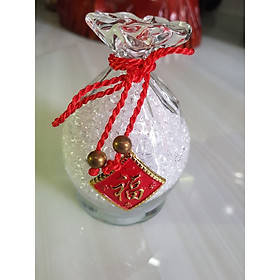 Tượng Túi tiền Để bàn làm việc và xe hơi Thạch Anh Trắng cao 10cm x 7cm hợp mệnh Kim Thủy trưng rất đẹp xinh may mắn ạ