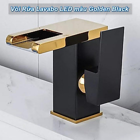 Vòi Lavabo LED đổi màu theo nhiệt độ Golden Black tặng dây nóng lạnh dài 60cm  