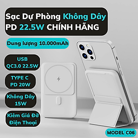 Mua Pin Sạc Dự Phòng Không Dây 10000mah sạc nhanh PD 22.5W - Sạc dự phòng mini từ tính