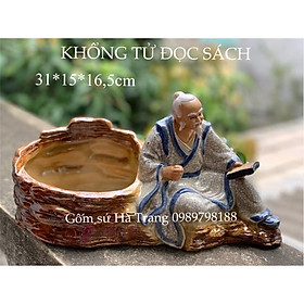 Tượng trồng cây bonsai Khổng Tử đọc sách gốm sứ Bát Tràng cao cấp