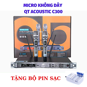Micro QT Acoustic C300 - Tặng bộ sạc và pin sạc - Hát nhẹ , tiếng bay, chống hú tốt - Hàng chính hãng