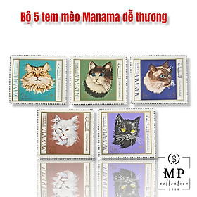 Bộ 5 tem mèo Manama dễ thương cho người sưu tầm tem