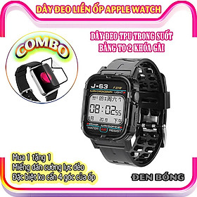 Dây Đeo liền ốp cho Apple Watch size 38/40/42/44mm TPU trong suốt 2 khóa gài_Đen Bóng (tặng dán KCL theo size)