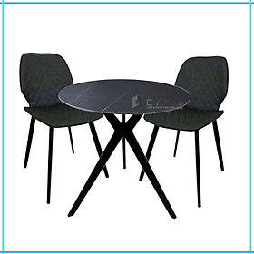 Bộ bàn tròn tiếp khách văn phòng nhỏ mặt đá phiến 2 ghế bọc Simili chân sắt nhập khẩu cao cấp SL TE1539-08E / LUX 37A-P- Small round table and 2 chairs