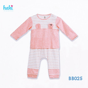 Bộ quần áo sơ sinh cho bé vải sợi tre - bamboo siêu mềm mịn cao cấp - đồ sơ sinh cho bé bé trai , đồ sơ sinh bé gái từ 3 tháng đến 3 tuổi (4kg - 15kg) - Bộ dài tay cài vai tai thỏ BB025 HAKI