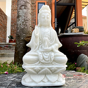 Tượng Phật quan âm đá trắng 25cm - đá Non Nước