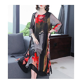 Đầm Trung niên ,đầm quý bà Bigsize, Đầm họa tiết HATI - DQB69