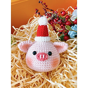 Heo đội mũ giáng sinh dùng làm móc khóa, decor trang trí dịp giáng sinh noel