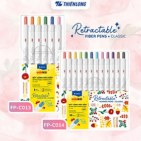 Bút lông 6/12 màu dạng bấm Retractable Fiber Pens Classic Thiên Long Colokit - 0.6mm