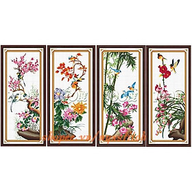 Mua Tranh thêu chữ thập Tứ Quý Đào Cúc Trúc Lan#Trọn bộ 4 bức#chưa thêu