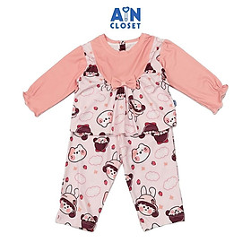 Bộ quần áo Dài bé gái họa tiết Bé Mèo Hồng Thun cotton - AICDBGIPWWAW - AIN Closet
