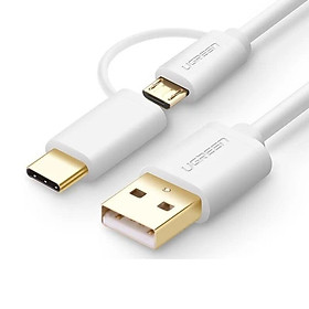 Ugreen 30380 1.5M màu trắng Cáp USB-A sang Micro USB + USB-C cao cấp US142  Hàng chính Hãng