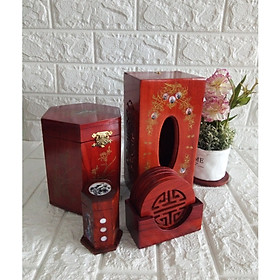 Mua Bộ bốn món tiện ích hộp trà lớn hộp khăn giấy chữ nhật  lót ly khảm hộp tăm-4MLL01