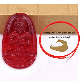 Mặt Phật Đại nhật như lai pha lê đỏ 3.6 cm kèm móc và vòng cổ dây cao su đỏ, Mặt Phật bản mệnh