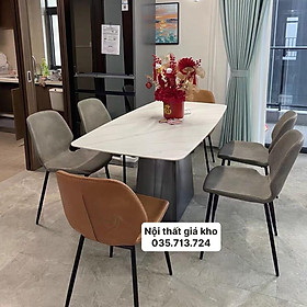 Mua Bàn ăn mặt đá phiến - ceramic chân thép titan hình thang kết hợp ghế Nordic
