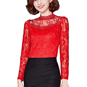 Fashion New Slim Lace Hollow Out Women's Bottoming Shirt Novel Solid Color Plus Size
