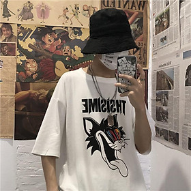Áo thun tay lỡ nam nữ form rộng Stee CAT FILL In White màu trắng Ngầu Store aothununisex
