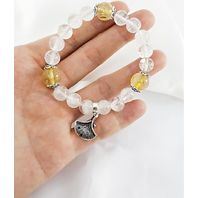 Vòng tay mệnh kim, thủy đá thạch anh ưu linh trắng mix đá thạch anh tóc vàng