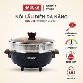 Lẩu điện đa năng HASUKA HSK-355 công suất 1500W, dung tích 5,5L chống dính, đa chức năng  nấu nướng (Bh 12 tháng) - HÀNG CHÍNH HÃNG