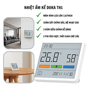 Nhiệt ẩm kế Sothing Duka TH1, đo nhiệt độ, độ ẩm, hiển thị trạng thái, ngày giờ, độ chính xác cao, màn hình LCD 3,67inch