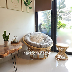 Ghế mây tự nhiên NAVICOM - Nệm nhung kem xanh - size 100cm