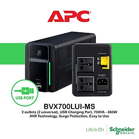 (Có Ắc Quy) Bộ lưu điện UPS APC BVX700LUI-MS 360 Watts / 700VA , USB Charging - Bảo hành 3 năm - Hàng chính hãng
