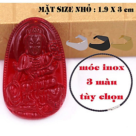 Mặt Phật Phổ hiền pha lê đỏ 1.9cm x 3cm (size nhỏ) kèm vòng cổ dây da đen + móc inox vàng, Phật bản mệnh, mặt dây chuyền