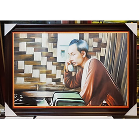 Tranh in dầu Bác Hồ cầm ống nói