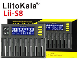 Bộ sạc pin LiitoKala lii-S8 Li-ion 3.7V NiMH 1.2V Li-FePO4 3.2V IMR 3.8V sạc cho 18650 26650 21700 26700 AA AAA-Màu đen-Size Cắm EU